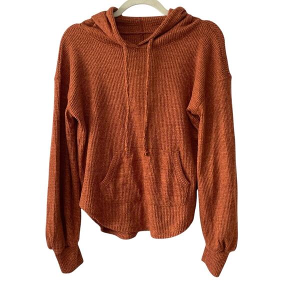 SO Waffle Knit Hooded Pullover Sweatshirt | Rust Orange | XS - Picture 1 of 3